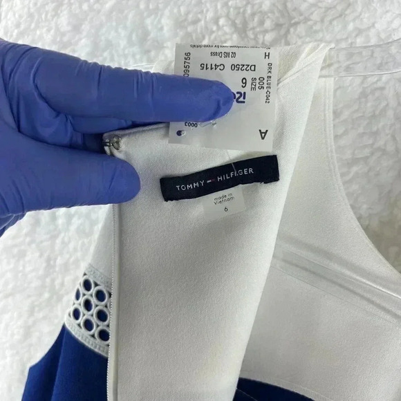 Tommy Hilfiger Blue White Color Block Asymmetrical Dress size 6 Stretch Classy - Picture 9 of 16